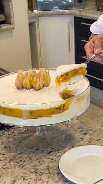 Look at the shine of this 3-milk mousse dessert with yellow fruit jelly