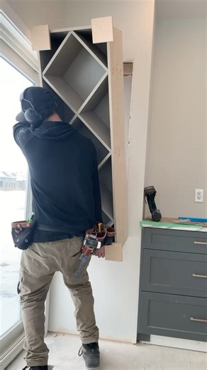 I saw @northeastwoodworks build a similar style wine rack recently and it reminded me of this one. In hindsight, I’d pre shim the opening and attach the frame in the shop… but I did it this way so that I could shim it before I put the trim on! How would you have done it? | Beaver Creek Customs