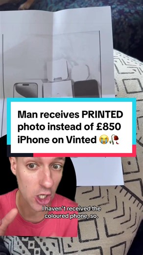 Man receives PRINTED photo instead of £850 iPhone on Vinted 😭🥀 #iphone #vinted #photo