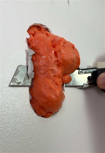 You CAN patch a hole in drywall with spray foam!👇 … Before the drywall pros grab their pitchforks, it does make a surprisingly good backing for holes this size. … Trim it flush, tape it, add some compound, and before long you'd never know there was a hole there at all. … Would you try this method, or are we about to start a fight in the comments? … #drywall #drywallrepair #homeimprovement #construction #DIY