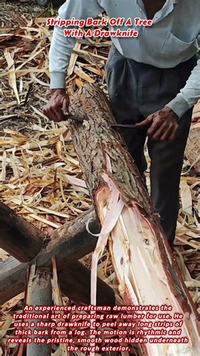 Stripping Bark Off A Tree With A Drawknife