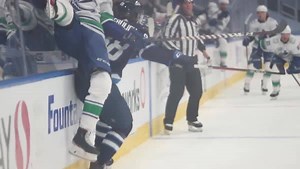 BIG HIT BEAULIEU 😤 And to think, these are just the Exhibition Games… #StanleyCup | NHL