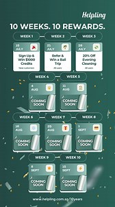 Celebrating 10 years of Helpling🥳 Thank you for trusting us over the past 10 years💛 10 years of Helpling. 10 weeks of rewards. We're celebrating a decade of sparkling homes and trusted service. - 1.7 Million Satisfied Cleans - 350,000 Homeowners in SG - 4.7/5 Rating on Google Reviews 🎁ENJOY 10 WEEKS OF REWARDS🎁 Book now to claim this week's gift & started from just $21/h! | Helpling