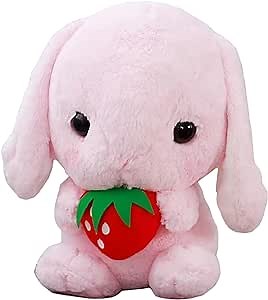 HOUPU Soft Toy - Sitting Lop Eared Rabbit, Easter White Rabbit Stuffed Bunny Animal with Carrot Soft Lovely Realistic Long-Eared Standing Pink Plush Toys (Pink-Strawberry,29.5in/75cm)