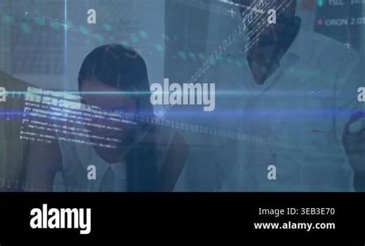 Animation of binary codes, computer languages, trading board, diverse coworkers writing with marker. Digital composite, multiple exposure, stock market, coding, machine learning and teamwork concept Stock Video Footage - Alamy
