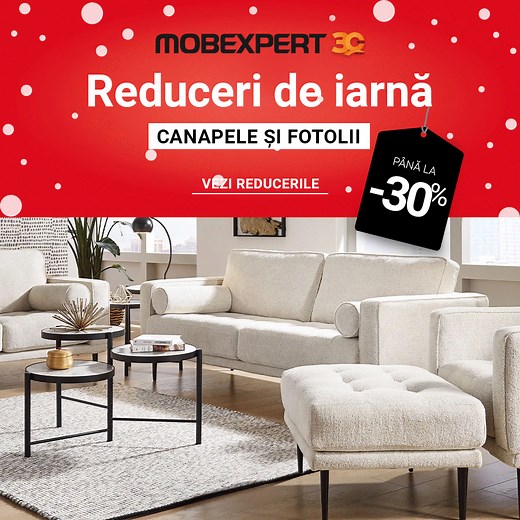 Au început Reducerile de iarnă! ✨ Alege Canapele și Fotolii pentru casa ta cu reduceri de până la 30%! Mobilează-ți casa de pe 🧡 mobexpert.ro! | MOBEXPERT
