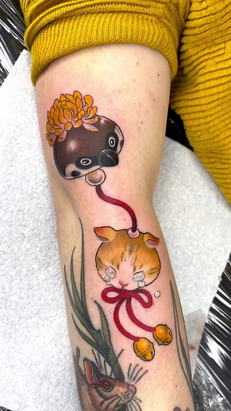 Crying Baby Zenitsu with Chuntaro Wind Chime Tattoo | Anime Master Ink