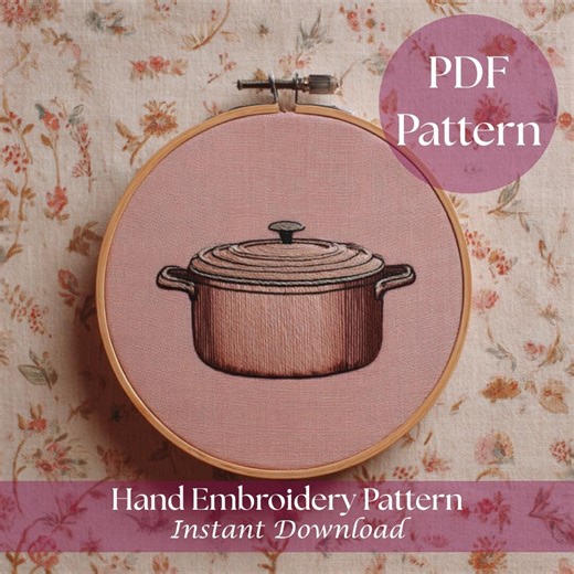 Dutch Oven Embroidery Pattern PDF | Cozy Kitchen Hand Embroidery Design - Etsy