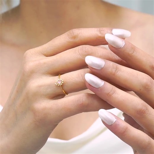 Pink Tourmaline Drop Ring, Real Diamond Halo, 14K 10K 8K Solid Gold, October Birthstone - Etsy