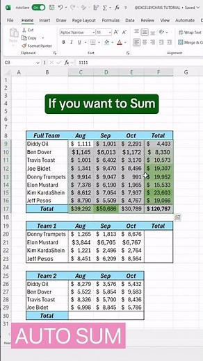 Stop summing data by hand (instead do auto sum) #excel #exceltips #exceltutorial