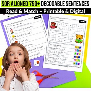 Read & Match Decodable Sentences Science of Reading Literacy Center Word Work