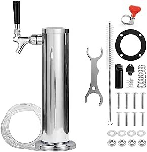 Kegerator Single Tap Tower, Pre-assembled Keg Tower with Kegerator Parts | Draft Beer Keg Tower with Stainless Steel Core Beer Faucet, 3" Beer Tap Tower for Draft Beer Systems