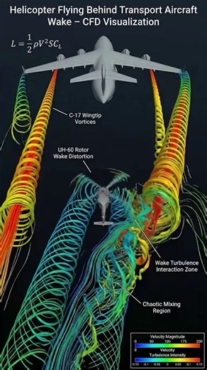 CFD Visualization of Helicopter Flying Behind Transport Aircraft Wake