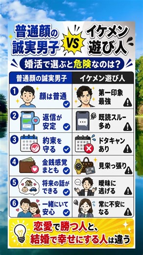 【究極の二択】婚活で選ぶと危険なのは？イケメン遊び人 vs 誠実男子