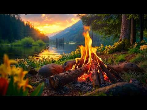 Quiet Wilderness Campfire by the Lake 🔥🌅 Relaxing Nature Sounds