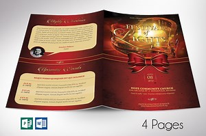 Candlelight Christmas Program Template, Red & Gold (word/publisher, 5.5x8.5" Digital Download) - Etsy