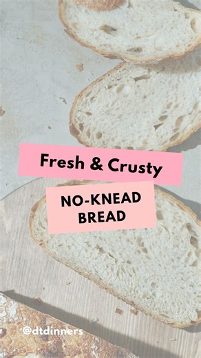 My most popular bread recipe! And it's so easy! Corrected Recipe: Fresh, crusty, no-knead bread in just 5 minutes of prep! Mix 3.25 flour, 2 tsp salt, 1/2 tsp yeast, and 1.5C warm water into a sticky dough. Cover and let sit 12-18 hrs. Shape into a ball, rest, and bake in a preheated Dutch oven at 450ºF—30 min covered, 15 min uncovered. Cool before slicing. Perfect for dipping or filling with spinach dip! #easybreadrecipe #NoKneadBread | Dollar Tree Dinners