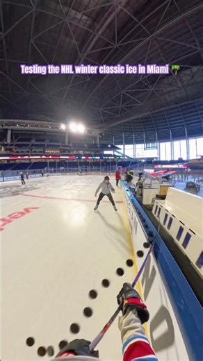 Testing the ‪@NHL‬ winter classic ice in Miami 🌴 #hockey #nhlpartner #pavelbarber