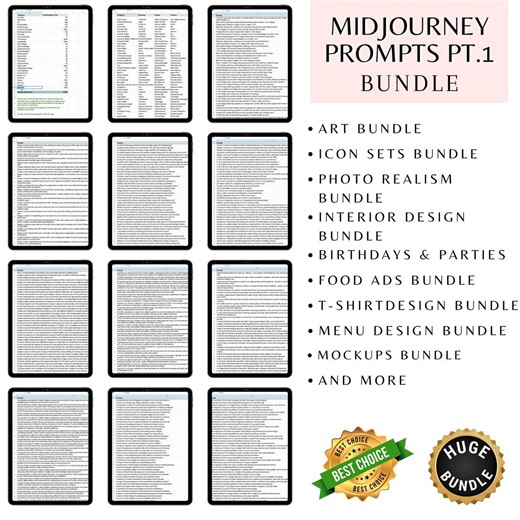 Midjourney Prompts MEGA Bundle | AI Art, Design, Icon, Mockup, T-shirt & Menu Prompts | Printable Digital Download - Etsy