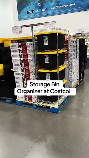 Storage bin rack at Costco! Great way to organize your storage bins in the garage! Check it out! #costco #homedecor #organizedhome #organization