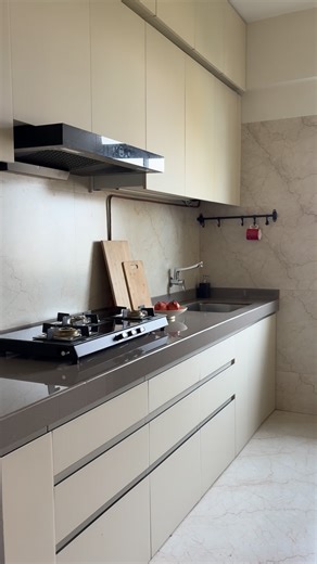 Arch Deco on Instagram: "From a bare-shell kitchen given by the builder to a fully planned, functional space ✨ Designed with smart storage, clean finishes, and everyday ease. Project Urban Inch by ARCH DECO. whats your buggest kitchen struggle? #interiordesign #interior4you #kitcheninspiration inspiration #kitchendesign interioronabudget"