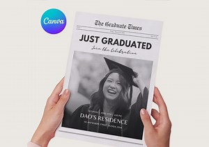 Editable Graduation Invitation Template Vintage Newspaper Canva Graduation Party Card Editable Grad Card Highschool Graduation College - Etsy