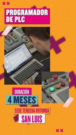 🔍 ¡Ampliá tus conocimientos en PLC! 🖥️ 👨‍💻Te presentamos el curso de “Programador Lógico Controlable”, el cual te proporcionará los conocimientos necesarios para que puedas programar autómatas o controladores lógico-programables o integrarlos a un sistema de automatización industrial. 🤓 Aprenderás a reconocer el PLC como dispositivo de campo de la industria, adquirir habilidad en el uso del lenguaje de programación, conectar con los dispositivos auxiliares, establecer comunicación con los d