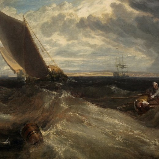 Art ASMR 🎧🖌 Watch J. M. W. Turner’s marvelously turbulent seascape, “The Junction of the Thames and the Medway” come to life 🌊 Based on notes in the artist’s sketchbooks, this stormy scene depicts the wide mouth of the Thames joining the North Sea, where the smaller River Medway further churns the waves… To heighten the storm’s impact, Turner artfully manipulated the lighting in this composition. The sails at the right, for instance, are brilliantly lit against the dark clouds. In actuality,