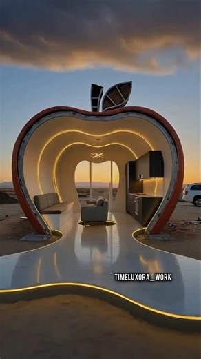 This apple is actually a luxury house inside 🍎🏠 #timelapse #luxuryhome #giantapple #transformation