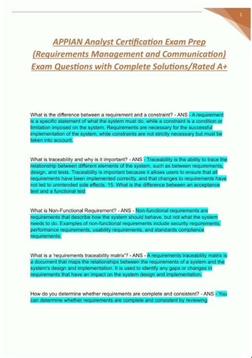 APPIAN Analyst Certification Exam Prep Requirements Management and Communication Exam Questions with