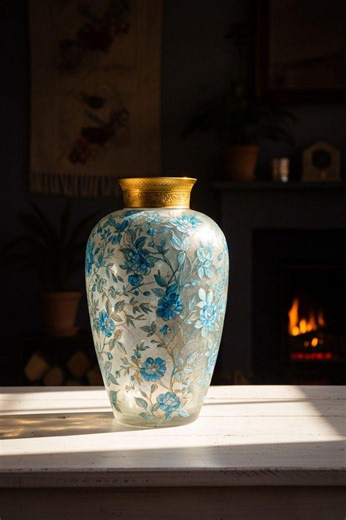 Turkish Hand-painted Glass Vase | Blue Floral Pattern   Gold Rim | Vintage Style Gilded Decor | Elegant Home Office Accent - Etsy
