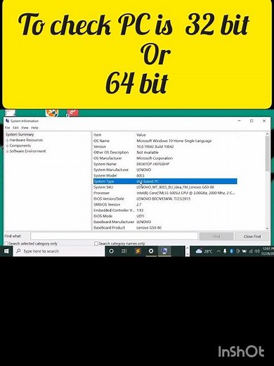 How to check PC is 32 bit or 64 bit #windows