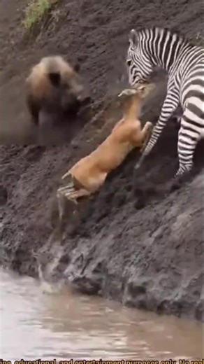 Zebra Tries to Save a Deer… Piglet Crashes In and All Fall Into the River 😱🦓