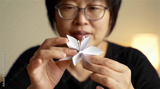 Woman Demonstrates Origami Flower Creation Step by Step with Simple Techniques