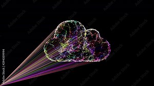 Cloud computing symbol, intro for cloud technology companies and sites, chaotically slow moving lines creating cloud shape, internet of things
