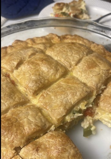 Easy Chicken Pie with Leftover Chicken 🐓🥧 A cozy homemade chicken pie made with leftover roasted or boiled chicken, creamy béchamel, and a simple buttery dough. Perfect comfort food and a great way to use up extra chicken. Ingredients (9.5 in / 24 cm pan) Filling • about 2 cups cooked chicken, shredded • 1 green bell pepper, diced • 1 red bell pepper, diced Dough (or use puff pastry instead) • ⅓ cup milk (80ml) • 1½ sticks melted butter (12 tbsp/6 oz/ 165g) • about 2–2¼ cups all-purpose flour 