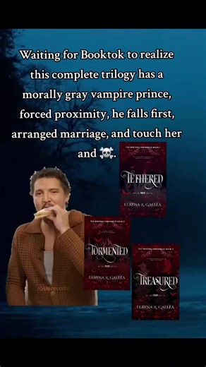 Welcome to The Binding Chronicles, where the vampires aren't nice but the prince is morally gray 😏 Start with Tethered by Elayna R Gallea #bookstagram #vampireromance #forcedproximity #arrangedmarriage #hefallsfirsttrope | Author Elayna R. Gallea