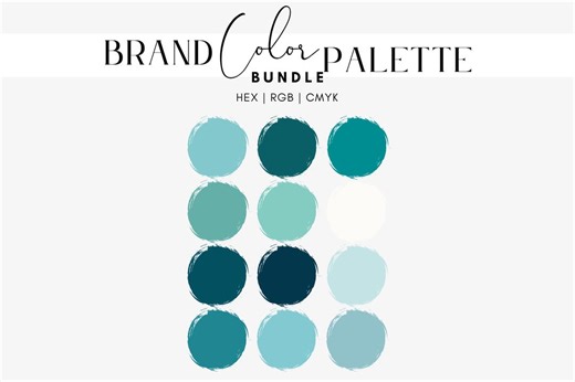 Turquoise Shades Color Palette Bundle, Dark Teal, Midnight Blue, Pale Dusty Aqua, Ivory, Vibrant Soft Branding Design, Hex Codes, RGB, CMYK - Etsy