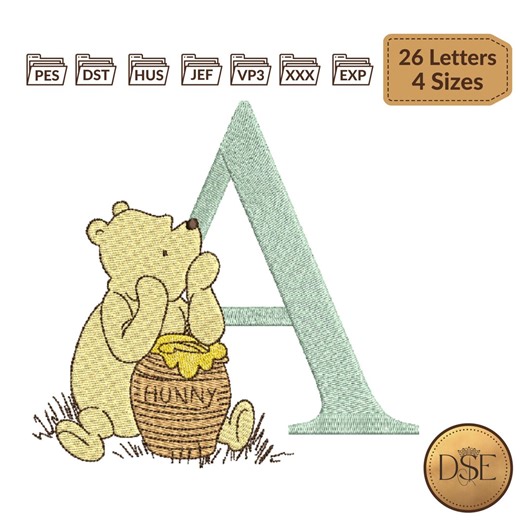 Winnie-the-pooh, A-Z Font Embroidery Design - Etsy