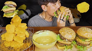 Mukbang 먹방 ASMR McDonald's Big Macs & Cheese McNuggets + Cheese Sauce Homemade