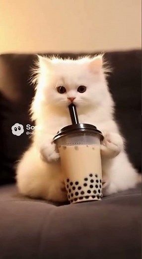 This Fluffy Cat Drinking Boba Is Everything 🧋😻 #bubbletea #bobatea #cutecats