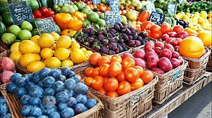 A Vibrant Display of Fresh Produce at a Farmer's Market Stall