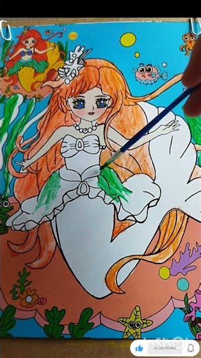 🧜‍♀️ Coloring a Beautiful Mermaid | Kids Coloring Fun #art #viral #mermaid#drawing#shorts#painting