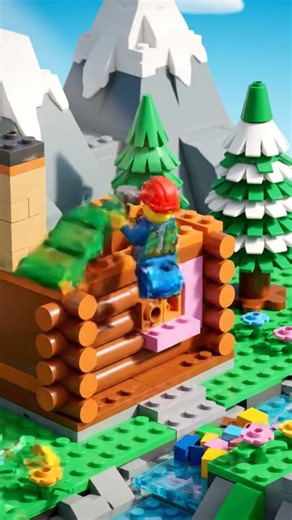 LEGO Stop Motion: Building a Log Cabin 🌲 | Satisfying ASMR #shorts