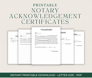8 Printable Notary Acknowledgment Certificates - Acknowledgments - Printable Certificates - Notarial Certificates - PDF Format Template - Etsy