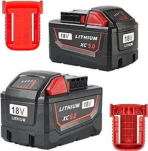 2 Pack M-18 Battery 9.0 Ah for Milwaukee 18 Volt Batteries, High Output 18V 9000 mAh Replacement for 48-11-1852 48-11-1850 48-11-1840 48-11-1890 48-11-1828 with 2 Holder
