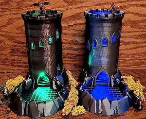 Flickering LED Dice Tower - Removable Dice Tray - Castle - 3D Print, Dnd, D&D, RPG, Magnetic, Glow, Modular, Magic Flame, Magic Torch - Etsy