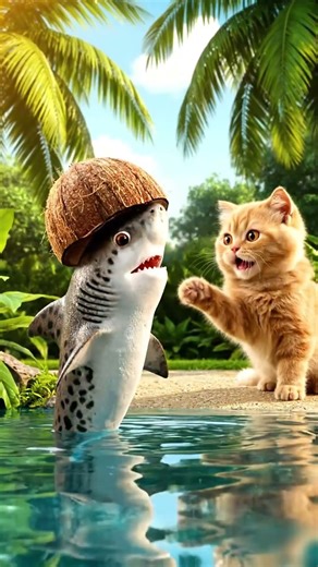 Unbelievable! Baby Shark Pops Out Wearing a Coconut Hat 🥥🦈😂