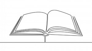 Self drawing simple animation of single continuous one line drawing page, book, paper, education, object, open, library, cover . Drawing by hand, black lines on a white background..