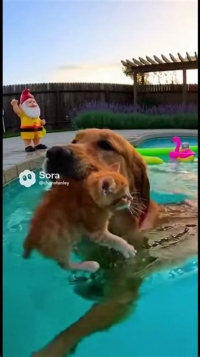 GSD Dives into the Water to Save a Drowning Kitten! 🤯 #love #cat